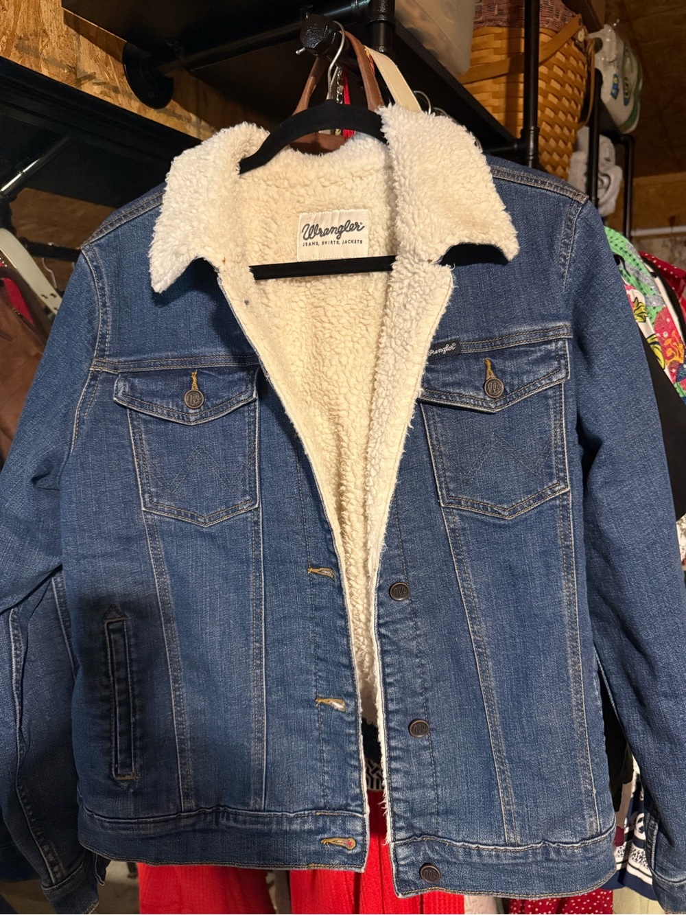 Wrangler Blue Denim Jacket with Cream Sherpa Lining